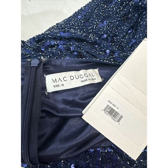 NWT Mac Duggal [ 12 ] Embellished Front Slit Long Sleeve Gown 5002 in Blue #J154 - Picture 4 of 16